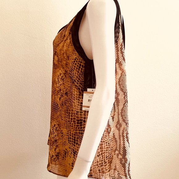 Anne Klein Exotic Animal Print Browns & Black V Neck Sleeveless Top, 12, NWT - Picture 5 of 10